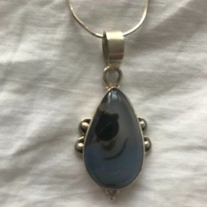 925 Sterling Silver Polished Blue Calcite Tear Drop Necklace